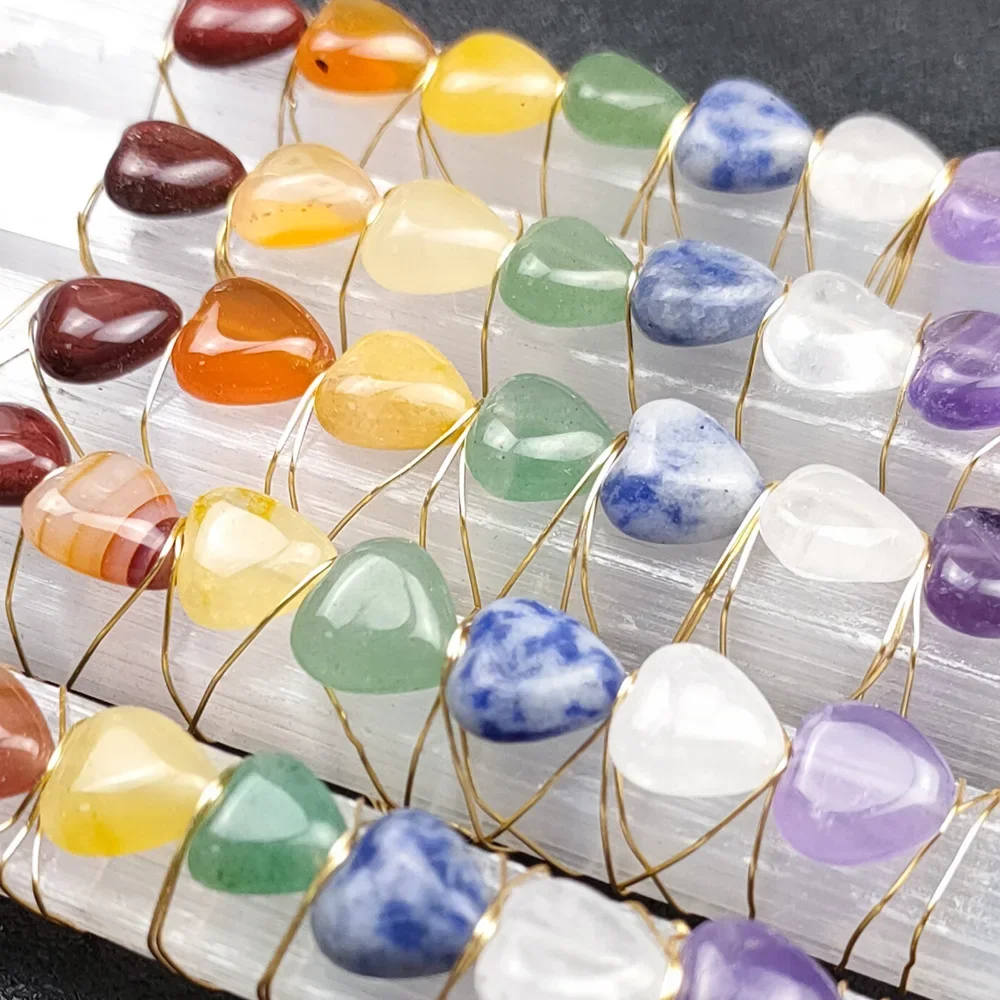 Selenite Crystal Sticks Wand with 7 Chakra Love Heart Stones Wire Spiritual Wrapped Energy Healing Crystals Balancing Meditation