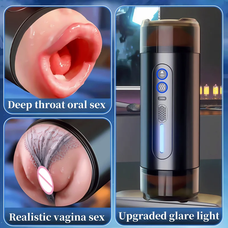 Double Head Sex Cup for Men Real Vagina Oral Sex Squirming Toy Automatic Blowjob Male Masturbator Voice Adult Products for Men