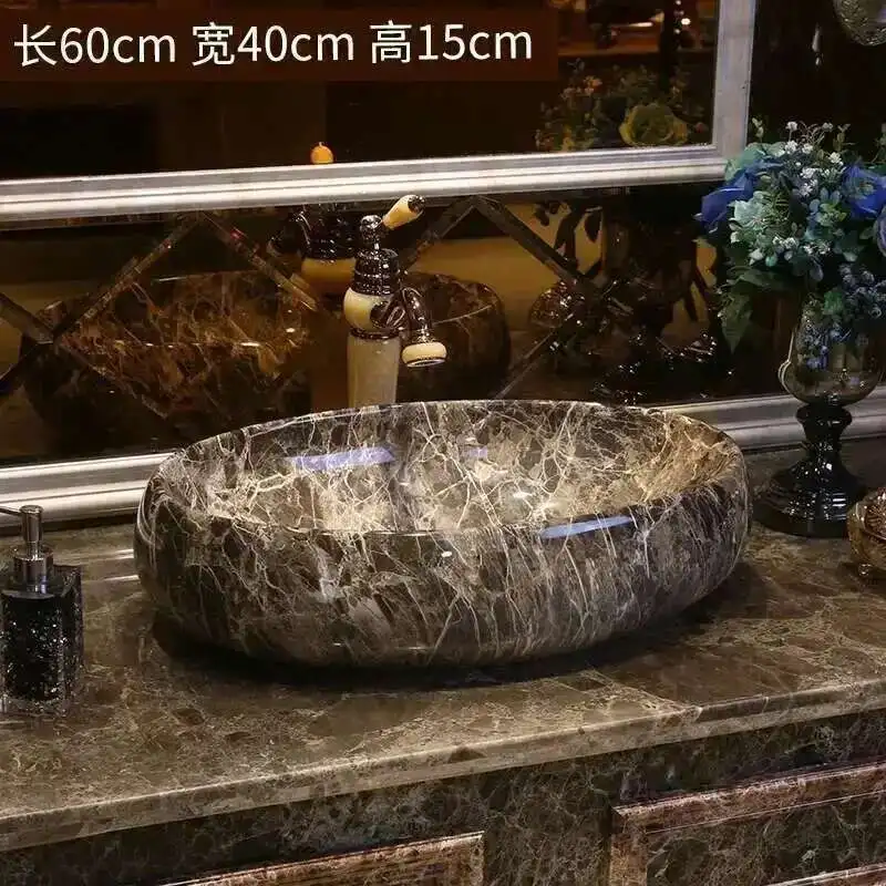 Nordic Oval Marbling Ceramic Countertop Wash Basin Sink Bowl for Bathroom Kitchen Bathroom Furniture