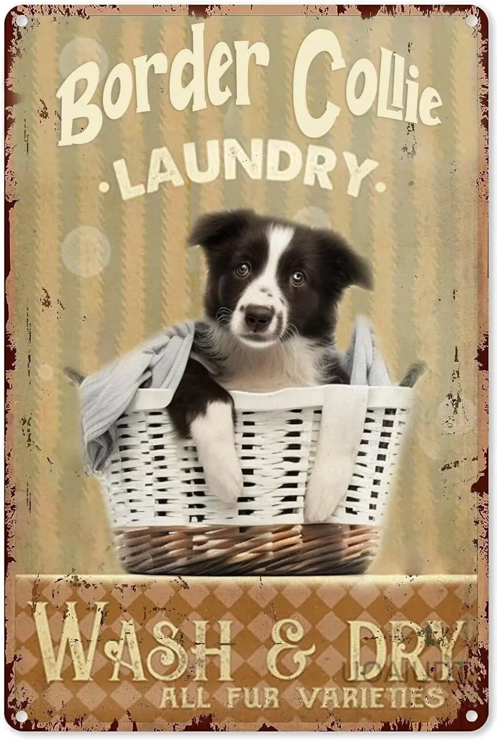 Retro Border Collie Metal Tin Sign Border Collie Laundry Wash & Dry Poster Vintage Metal Plaque Wall Decor Gift For Bathroom