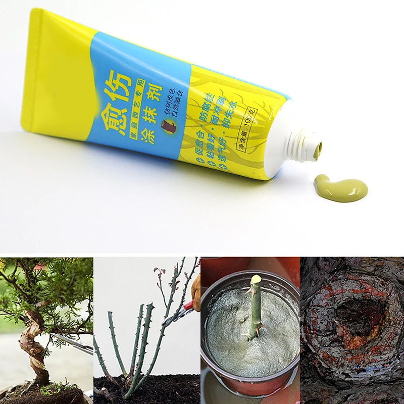 

New Tree Wound Bonsai Cut Paste Smear Agent Pruning Compound Sealer with Brush Grafting Film Plant Support Care Garden Supplies