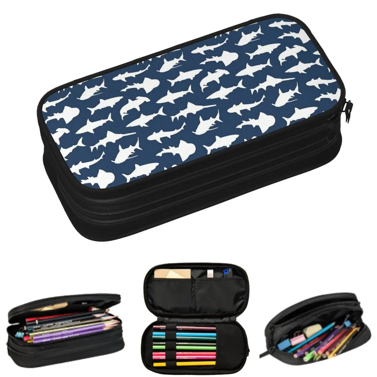 

Ocean Shark Silhouette Pattern Pencil Cases for Students Gifts Pen Box Pencil Bag Large Capacity Pencil Pouch