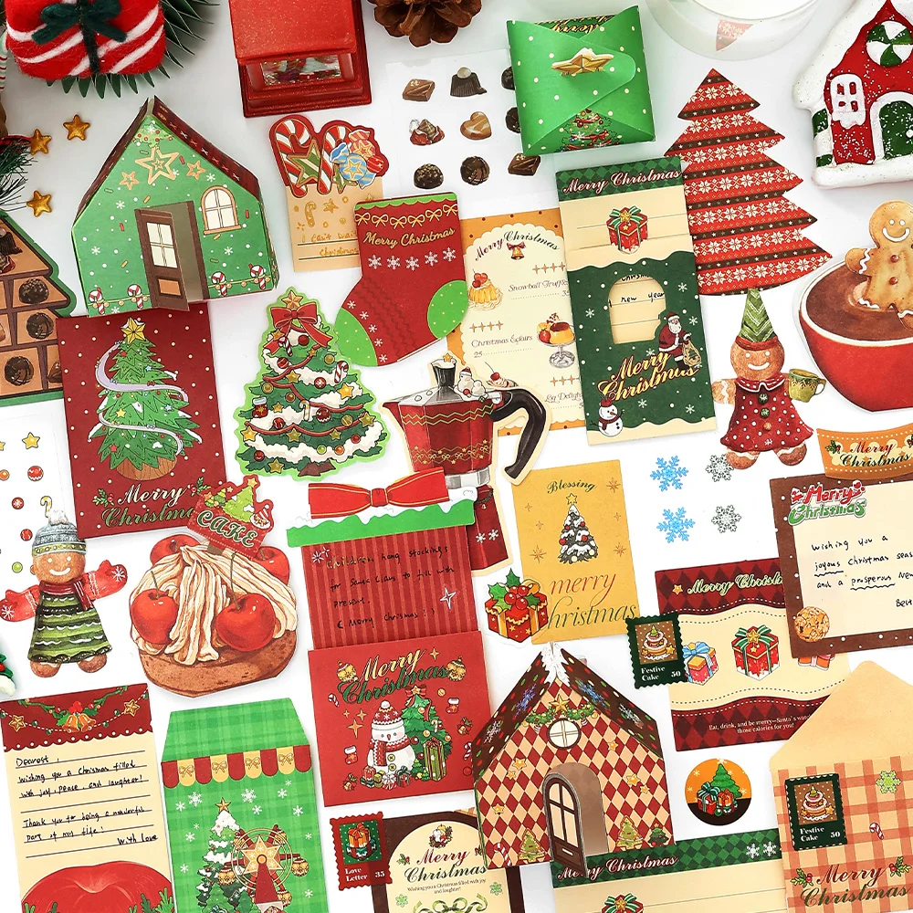 Pack d'autocollants artistiques rétro de noël, 20 pièces, pour bricolage, Album, carnet de notes, décoration, autocollant en PET, fournitures de papeterie pour journal intime