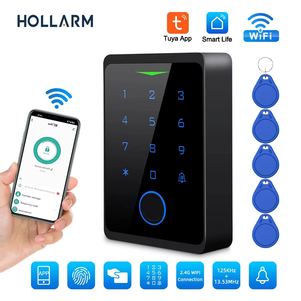 Hollarm Tuya Access Control System Kits 2.4G Wifi RFID Fingerprint Keypad Electric Door Magnetic Lock Strike Lock Waterproof