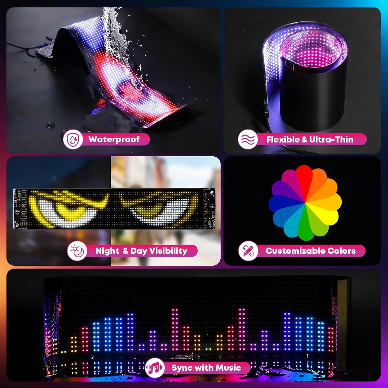 2026 New LED Flexible Display Screen with APP Bluetooth for Car Advertising, Smart Full-Color Car Sticker Soft Screen, Car Rear