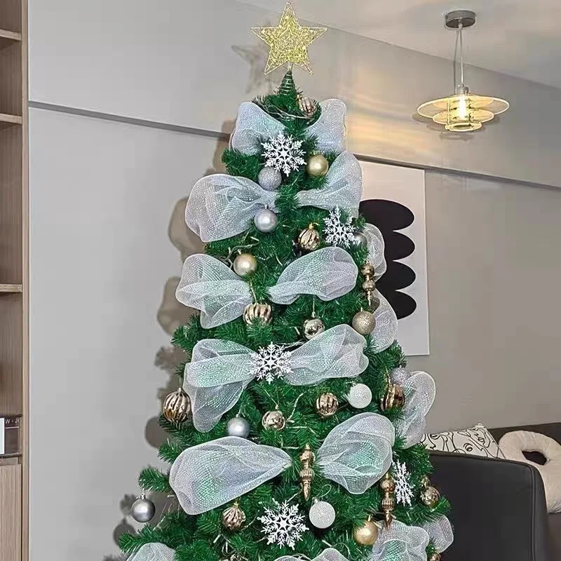 9-Meter Gold And Silver Fishing Net Yarn Christmas Ribbon DIY Decoration Wreath Christmas Tree Decoration Accessories 26CM