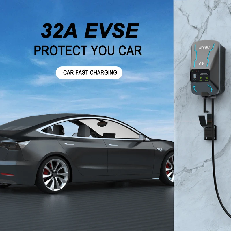 WOUEJ EV Charger W3 Type2 Charging Station 22KW 3Phase 32A EVSE Electric Vehicle Wallbox APP Voice Time WIFI Control FRID Card