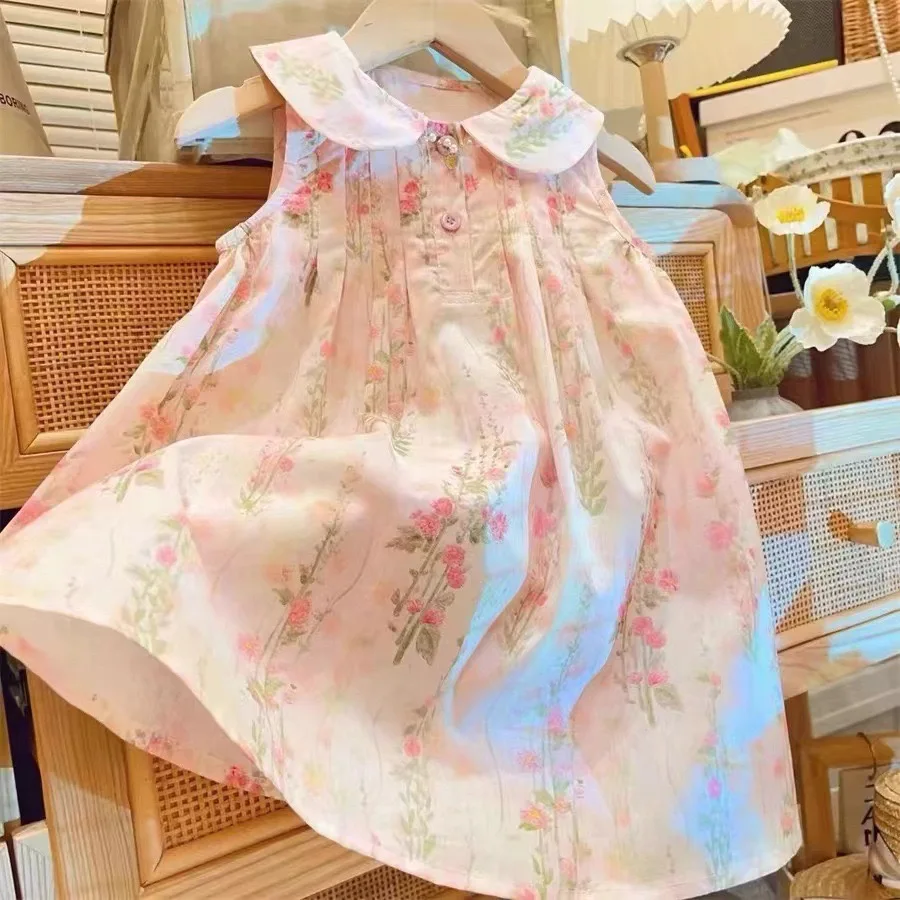 Congme 1-8 Yrs Girls Clothing Kid Summer Fashion Floral Dress Sleeveless Skirt Kids Outfits Cute Princess Dress