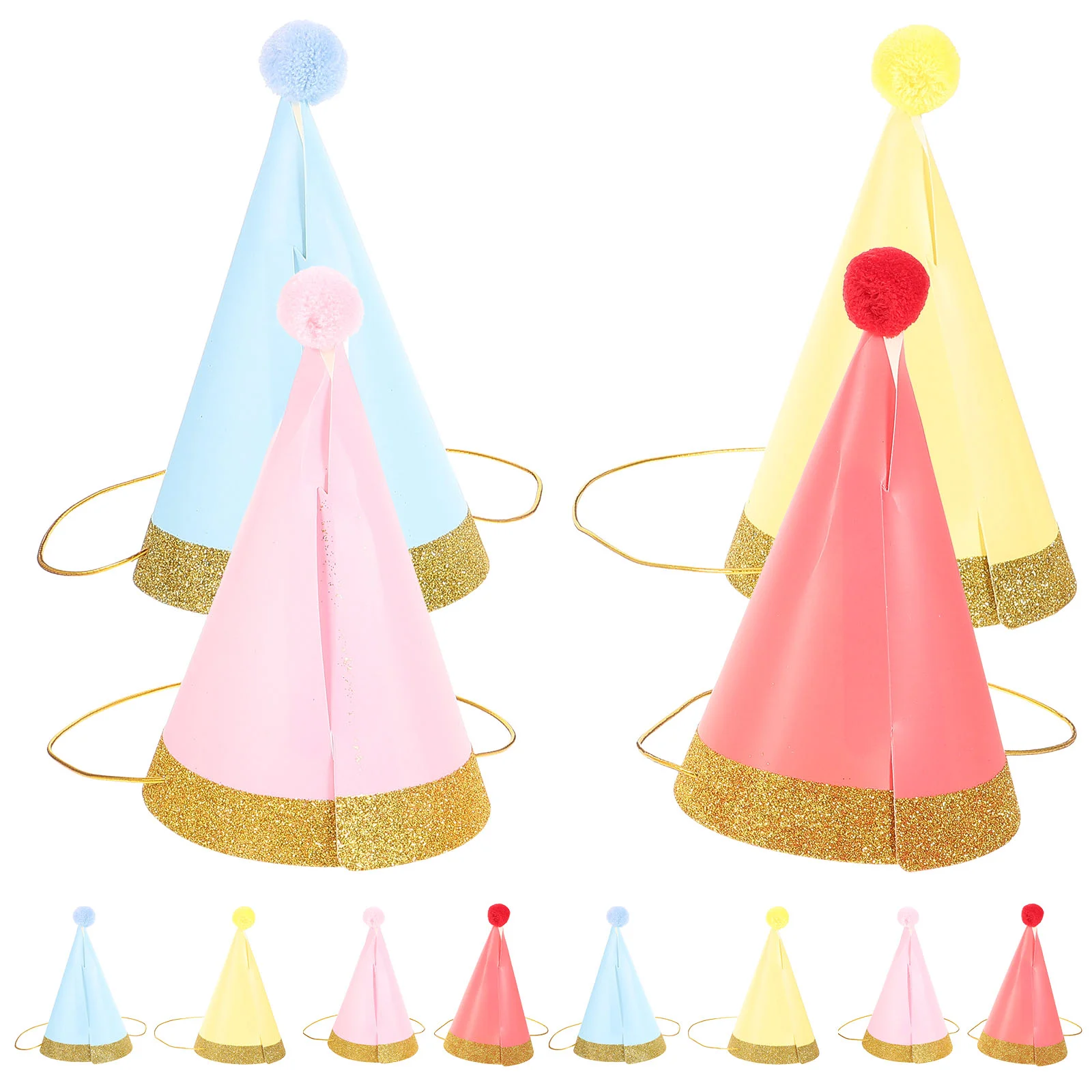 

12pcs Kids Birthday Hat Glitter Party Golden Rim Photo Props for Children Decoration (Pink, Red, Yellow, Blue Each Three)