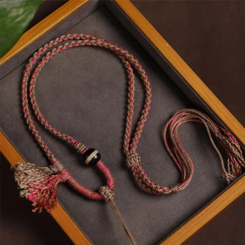 

Tibetan Style Hand-Made Cotton Threads Necklace Rope Tibet Beads Thangka Amulet High-End Lanyard/Pendant Rope Ethnic Style Handm