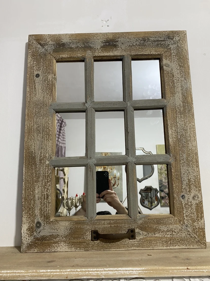 American retro Jiugongge solid wood fake window home wall hanging European gardening outdoor garden wall hanging dress image 5