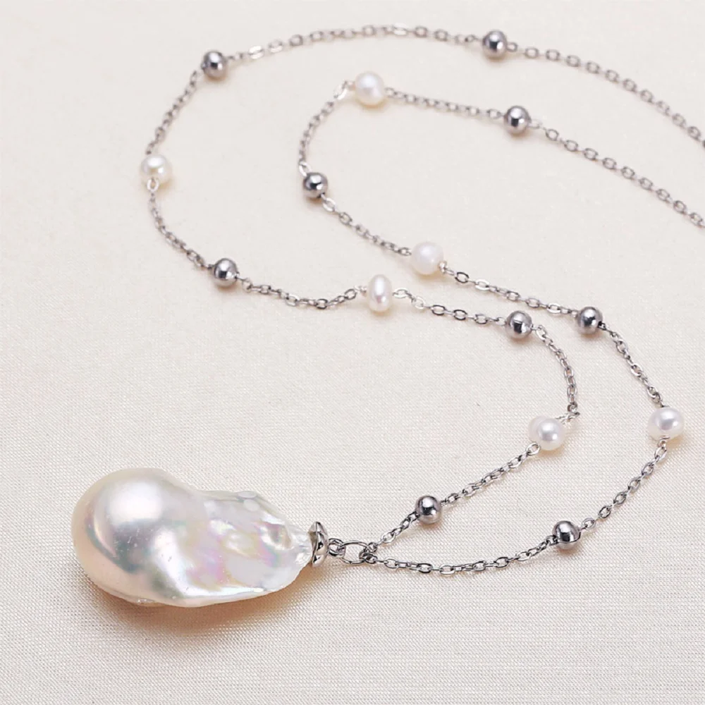 

New pendant AAA 5-6+15-25mm natural South Sea Baroque starry pearl necklace 925s-18 inch