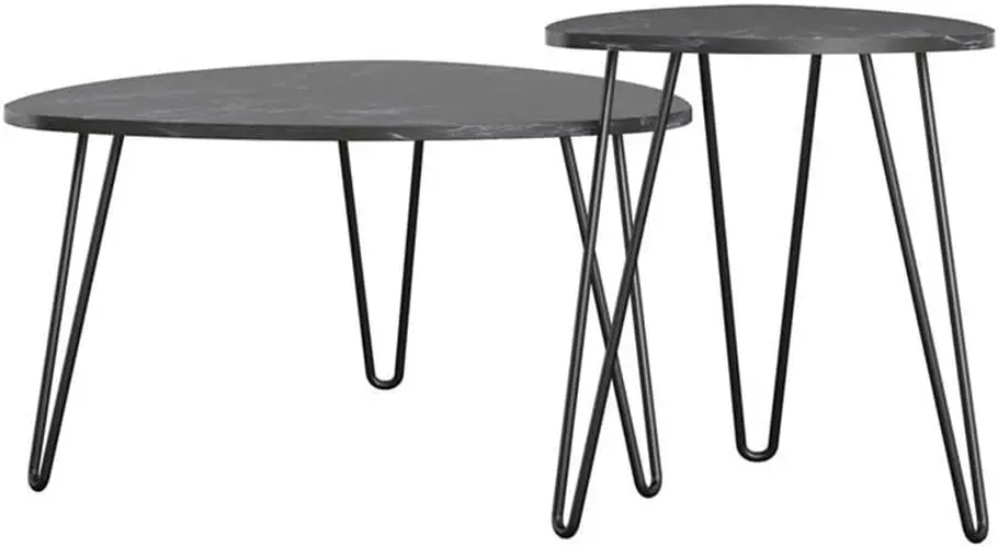 Athena Nesting Tables, Black Faux Marble
