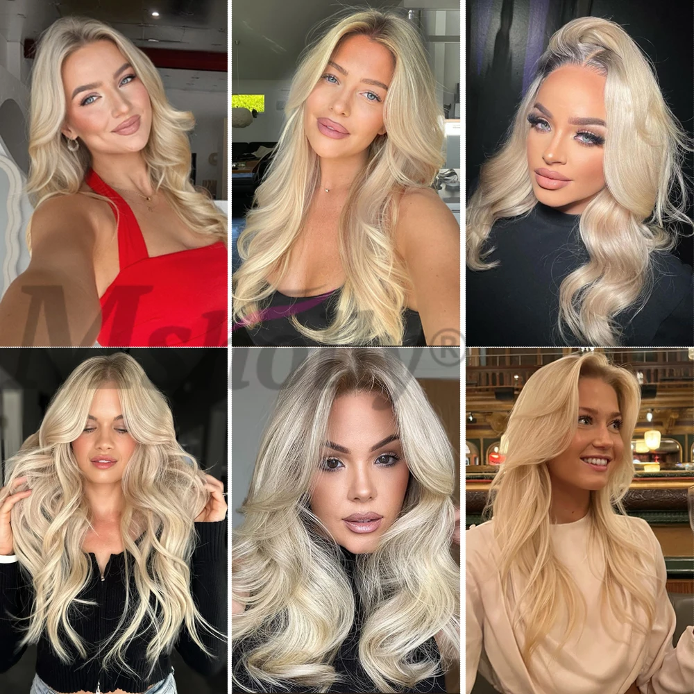 Msholly Christmas Creamy Blonde Body Wave 100% Real Human Hair Wig 200% Density Ash Blonde Pre Cut Ready To Wear Remy Wigs