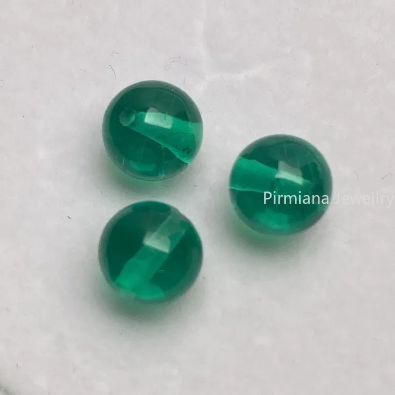 Pirmiana Custom Made 8mm Round Lab Grown Emerald Round Beads with Hole for Diy Jewelry Bracelet Making