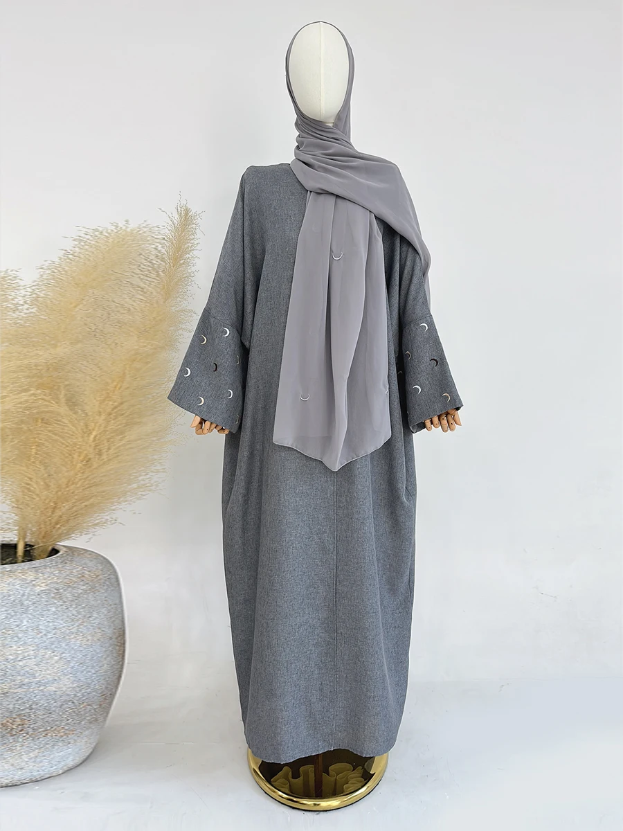 Abaya aperto con ricamo lunare per donne musulmane, kimono oversize con maniche a pipistrello, abbigliamento islamico turco Hijabi Dubai, Ramadan