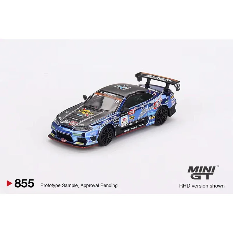 PreSale MINIGT 855 1:64 Silvia S15 D MAX Racing #70 Diecast Diorama Model Collection Miniature Toys