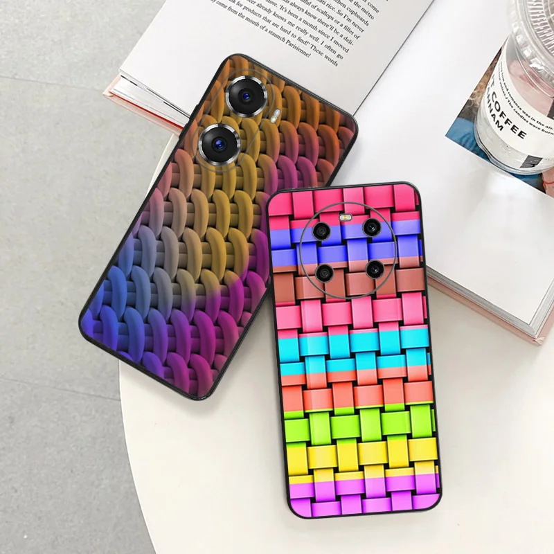 Black Soft Phone Case for Honor Magic5 Pro X7b X8b X9b X6 X7 X8 X9A 90 70 Cartoon Lattice Grid Puzzle Pixel 6 7 8 6a 7a 8a Cover