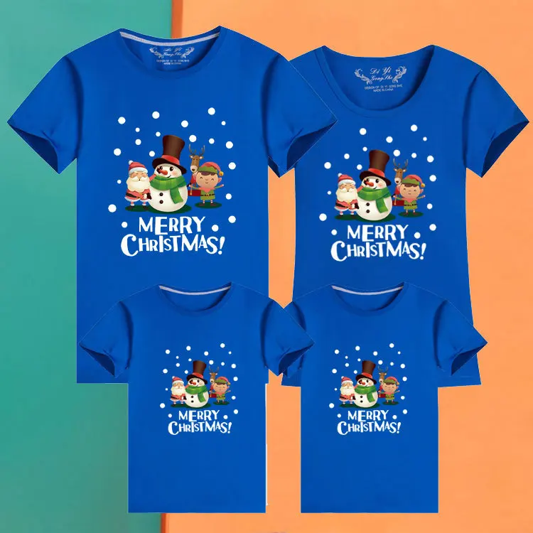 تي شيرت نسائي بأكمام قصيرة للوالدين والطفل للعام الجديد مكون من ثلاثة ديكور منزلي كامل لعيد الميلاد وصورة الأم