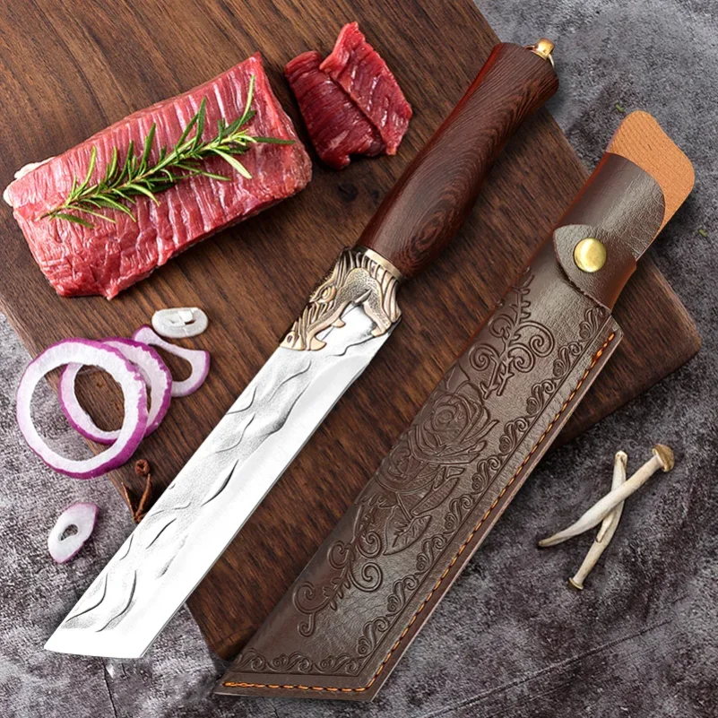 Geschmiedetes Ausbeinmesser, Küchenmesser aus Edelstahl, Metzgermesser, Hackmesser, Fleisch, Fisch, Hacken von Gemüse, Allzweckmesser mit Scheide