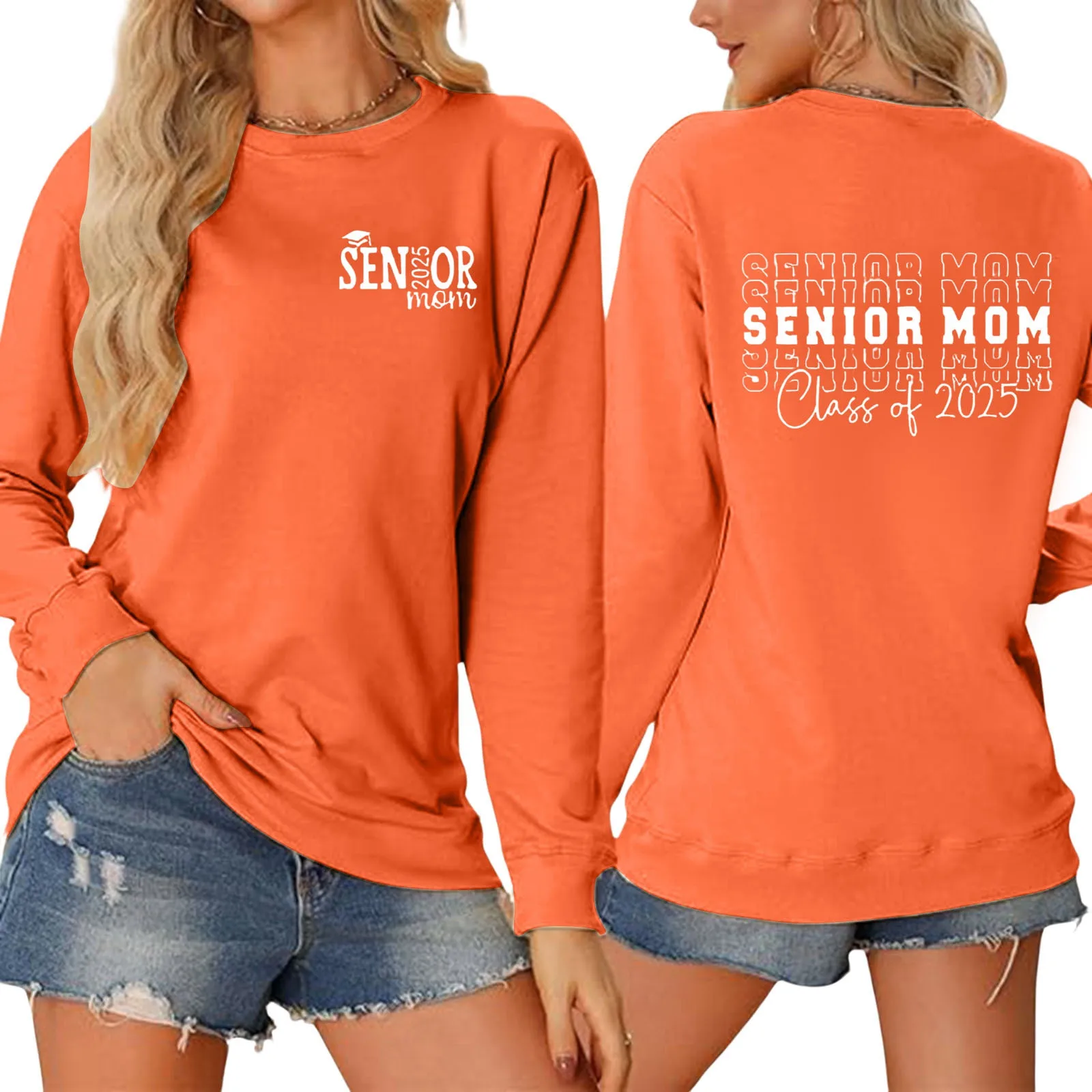 Dames Senior Moeder Klas 2025 Afstuderen Sweatshirt Casual Eenvoudige Ronde Hals Hoodloze Sweatshirt Amerikaanse Klassieke Y 2K Hoodies