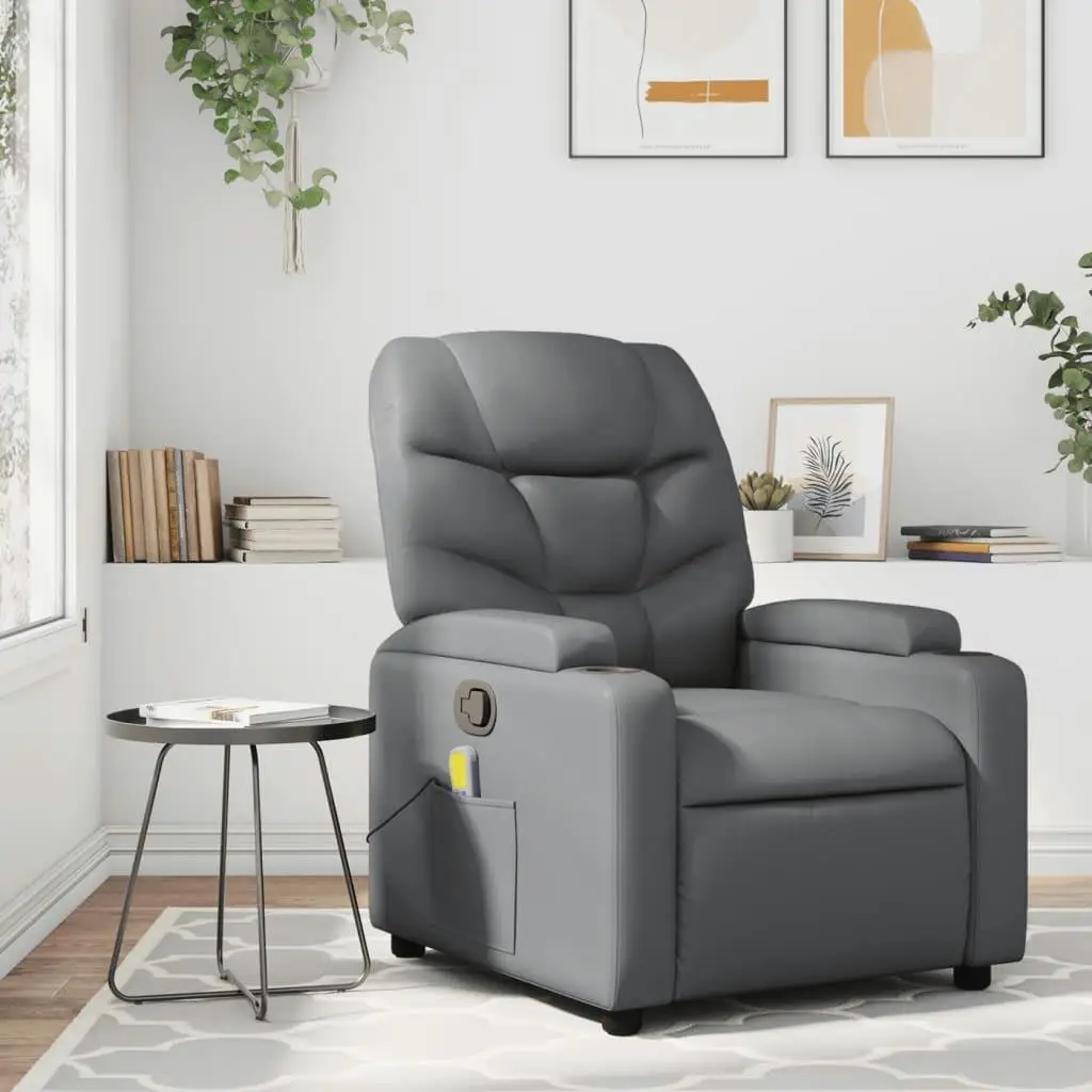 Gray Faux Leather Massage Recliner Chair - Comfort & Relaxation for Your Living Room