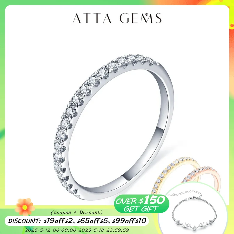 Attagems 925 Sterling Silber Weißgold runder Moissan ite Ring im exzellenten Schliff für Mädchen