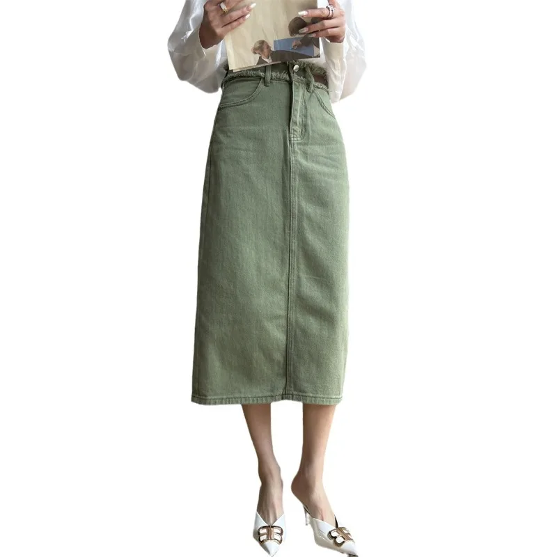 

2025 New Spring Autumn Denim Skirt Women's Jean Maxi Skirts Back-Split High-waisted Washed Cotton Streetwear Lady A-line Skirts