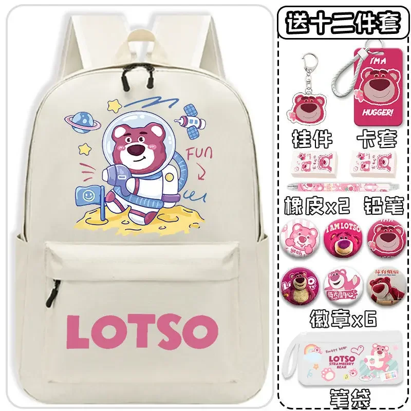 Sanrio-mochila escolar de dibujos animados de oso de fresa, mochila ligera de gran capacidad para estudiantes, hombres y mujeres, niños, nuevo