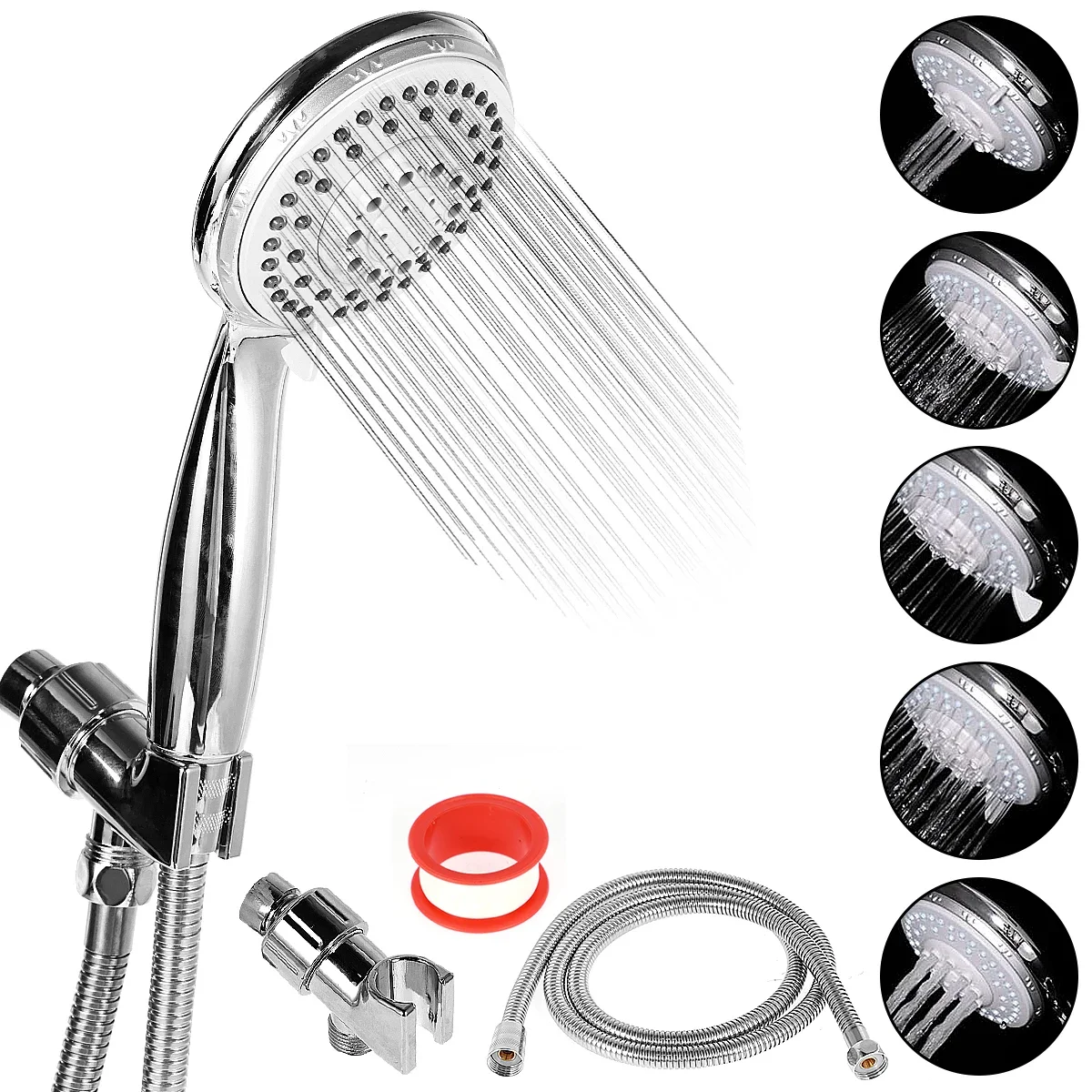 High Pressure Shower Head 5 Modes Adjustable Showerheads with Hose Water Saving Spray Nozzle Shower Head Bathroom Accessories