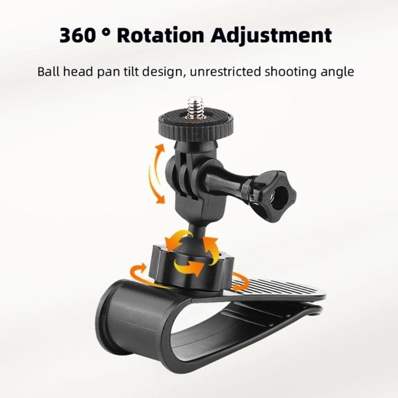 E56B 360 Degree Rotating Car Sunshade Camera Holder Bracket Car Sunvisor Mount Clip Stand Rack for Outdoor Enthusiasts