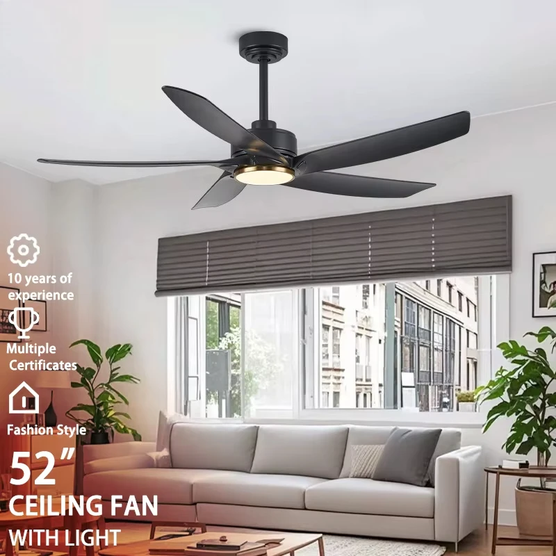 

Заводская цена со скидкой Smart 52-дюймовый 5-лопастной светодиодный светильник с вентилятором Двигатель постоянного тока Железный корпус лампы Потолочный вентилятор с дистанционным управлением и подсветкой