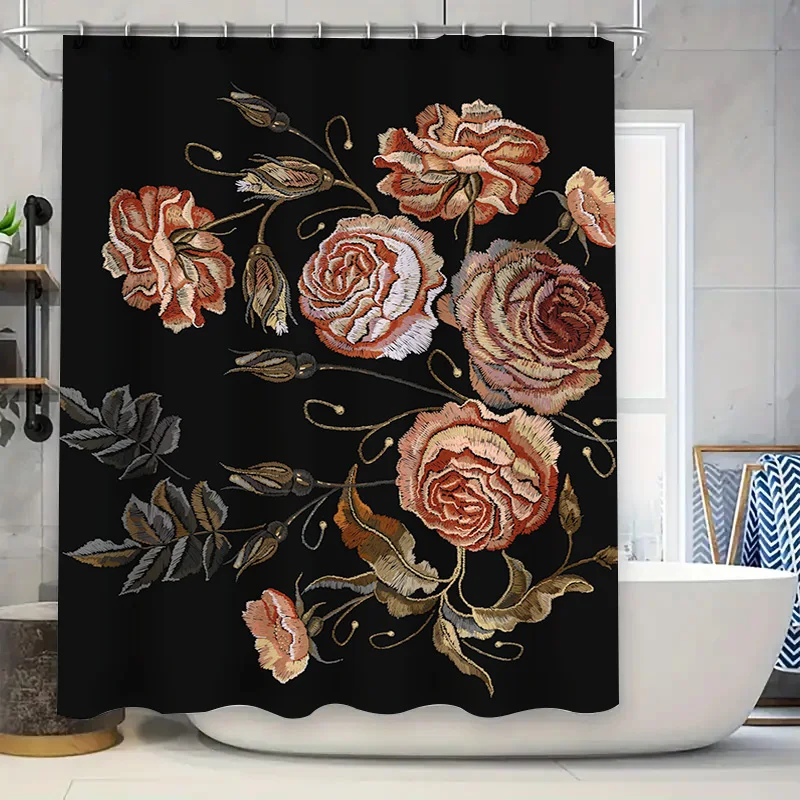 

Роскошная занавеска для душа с вышивкой и цветочным дизайном розового, коричнево-зеленого цвета, прочная водоотталкивающая ткань для украшения ванной комнаты