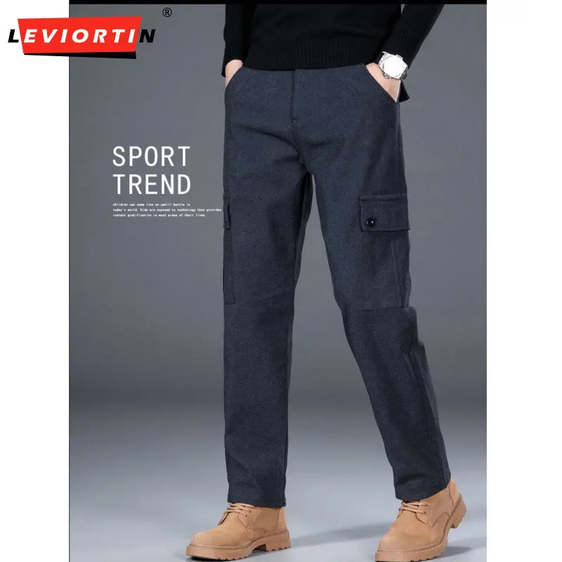 Men's 2025 autumn new work pants trendy brand loose and simple straight tube pure cotton multi pocket casual workwear pants