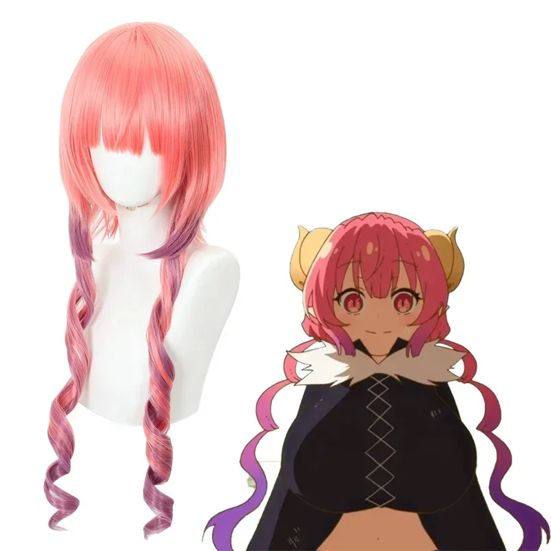 60cm Long Wave Pink Mixed Miss Kobayashi Dragon Maid Anime Iruru Wig Cosplay Synthetic Heat Resistant Hair Wig