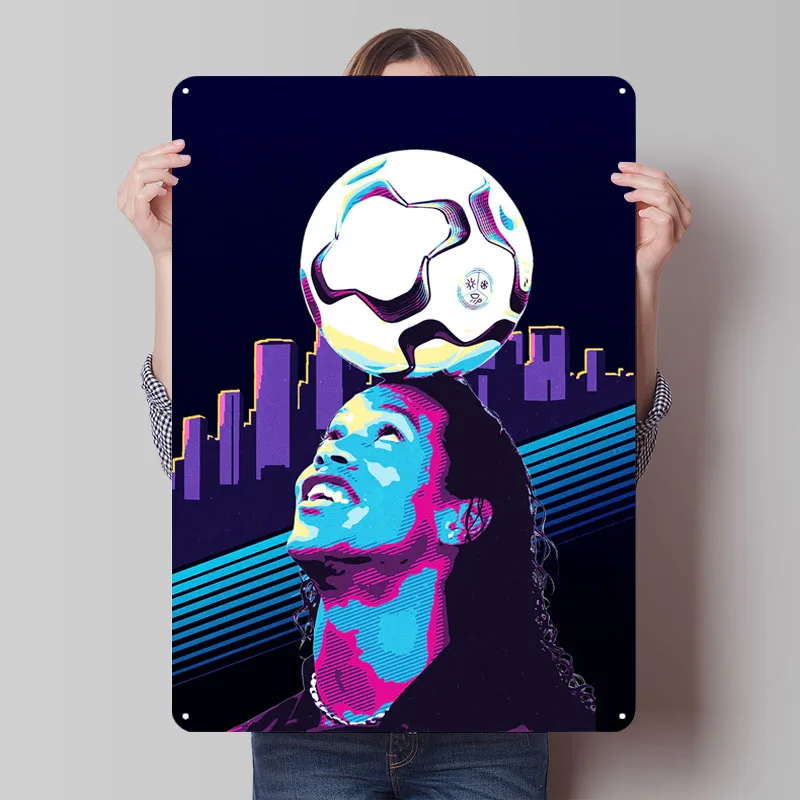 Ronaldinho Soccer Player With Ball Tinplate Signs Sport Poster Wall Art Mural Custom Metal Sign for Wall Art Decoration Retro