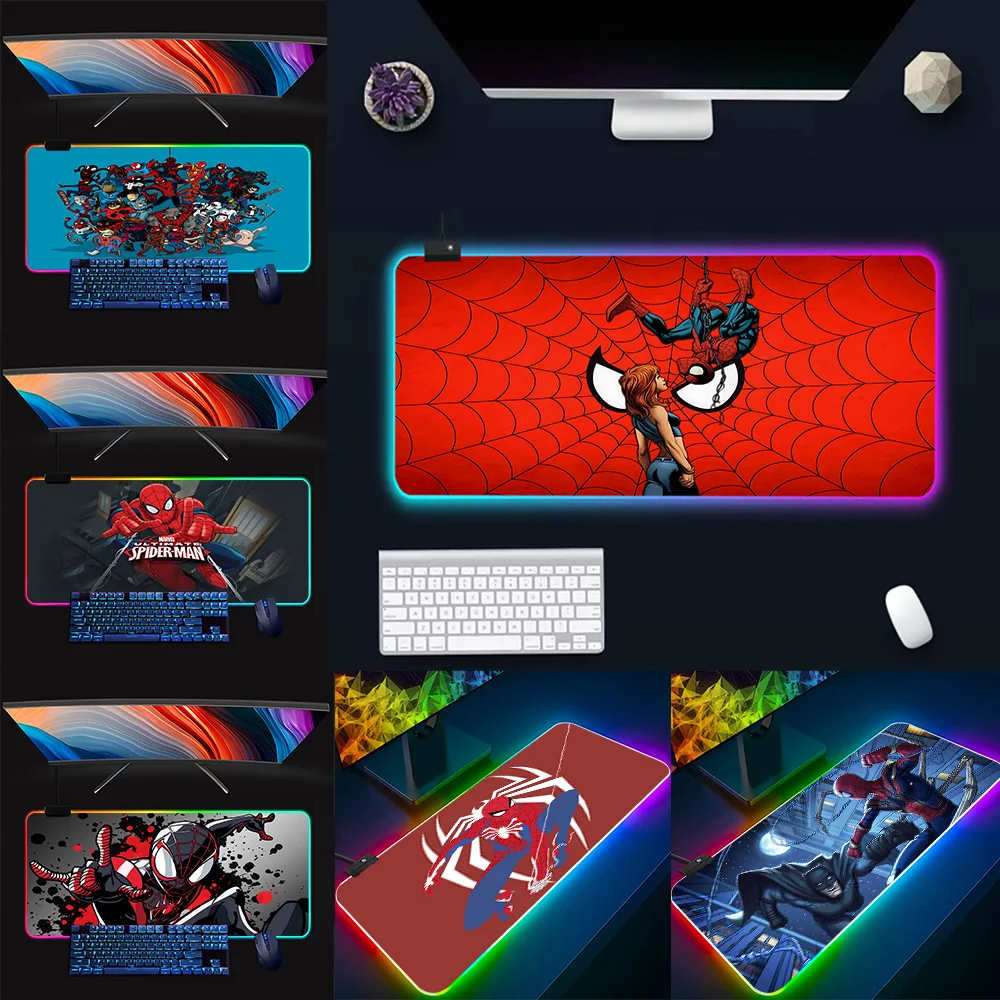 

Marvel Spider-Man Anime RGB Pc Gamer Keyboard Mouse Pad Mousepad LED Glowing Mouse Mats Rubber Gaming Computer Mausepad