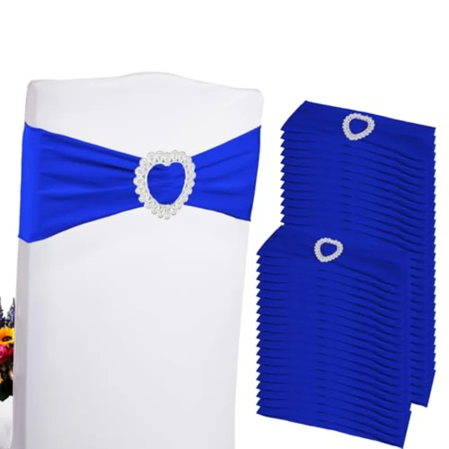 

100PCS Spandex Stretch Chair Sashes Bows Universal Elastic Chair Cover Bands Ties with Buckle Slider for Wedding Party Ceremony