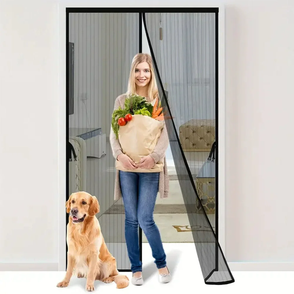 Heavy Duty Magnetic Screen Door Mesh Curtain Mosquito Net Bug Hands Free Partition Mute Striped Door Curtain Bedroom Home Props