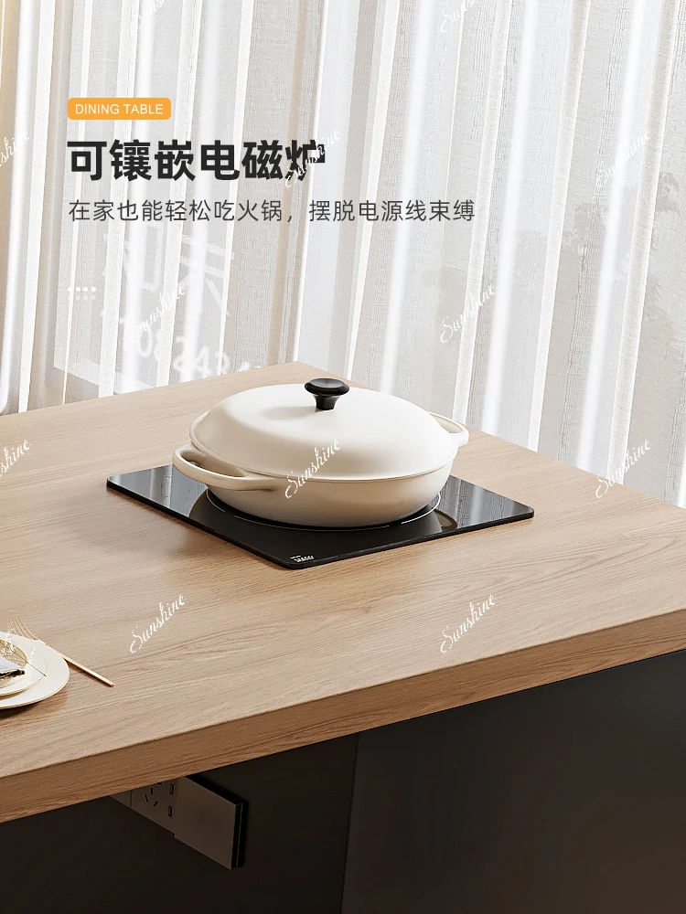 Full rock slab island tea table dining table integrated log cream wind moving down