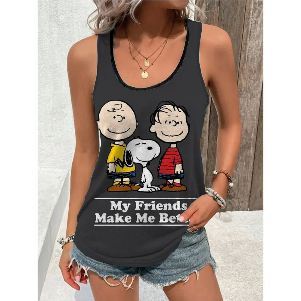 

Летние женские топы на бретелях с рисунком Снупи, модные футболки без рукавов, уличная одежда, женский повседневный жилет большого размера