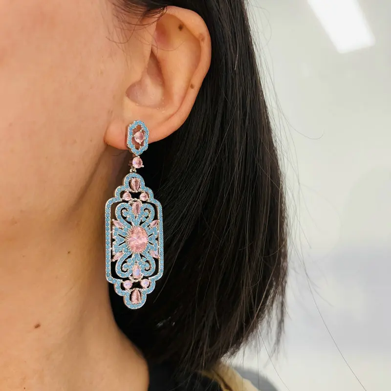 Bilincolor Luxury Elegant Red and Blue Geometric Earring for Women