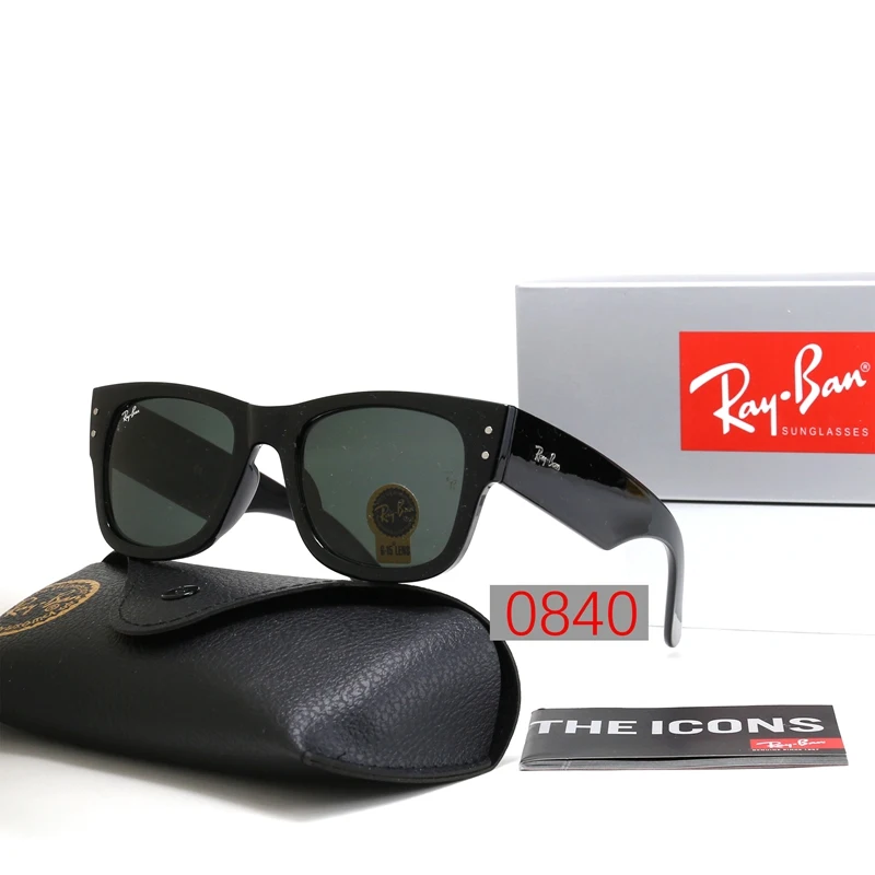 Rayban Glass lenses 0840 Wayfarer Sunglasses Classic Bold Black Glossy Frame Sun Glasses in box