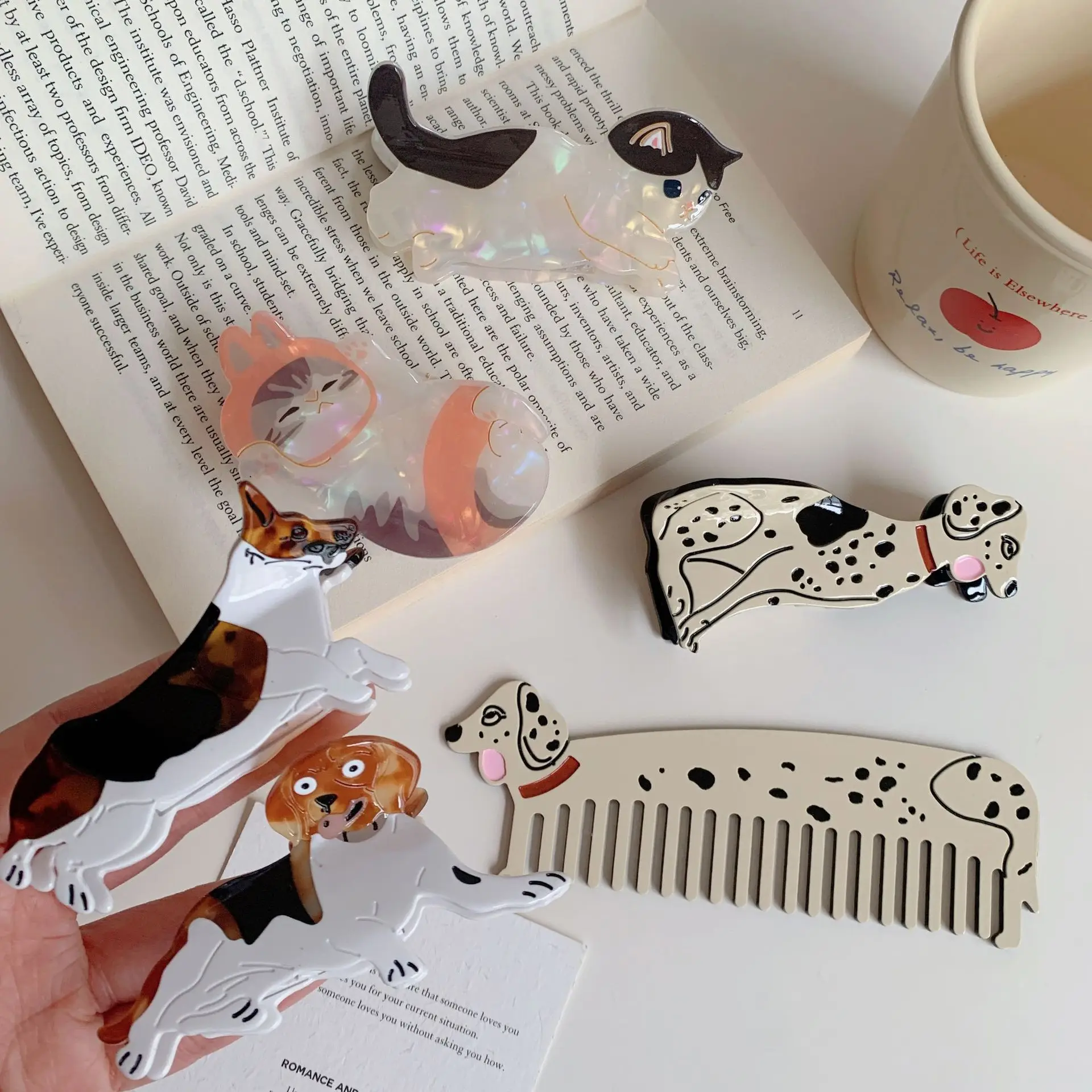 Hair Claw Clip Acetate Cat Dog Medium Lightweight Strong Grip Back Head Updo Daily Sweet Premium Women Girls Color As Shown