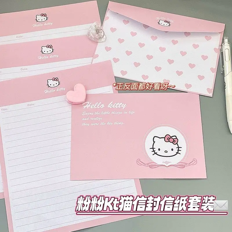 Sanrio Pink Hello Kitty Cute Cat Stationery Handwritten Letter Creative Simple High-Looking Message Letterhead Gift Wholesale