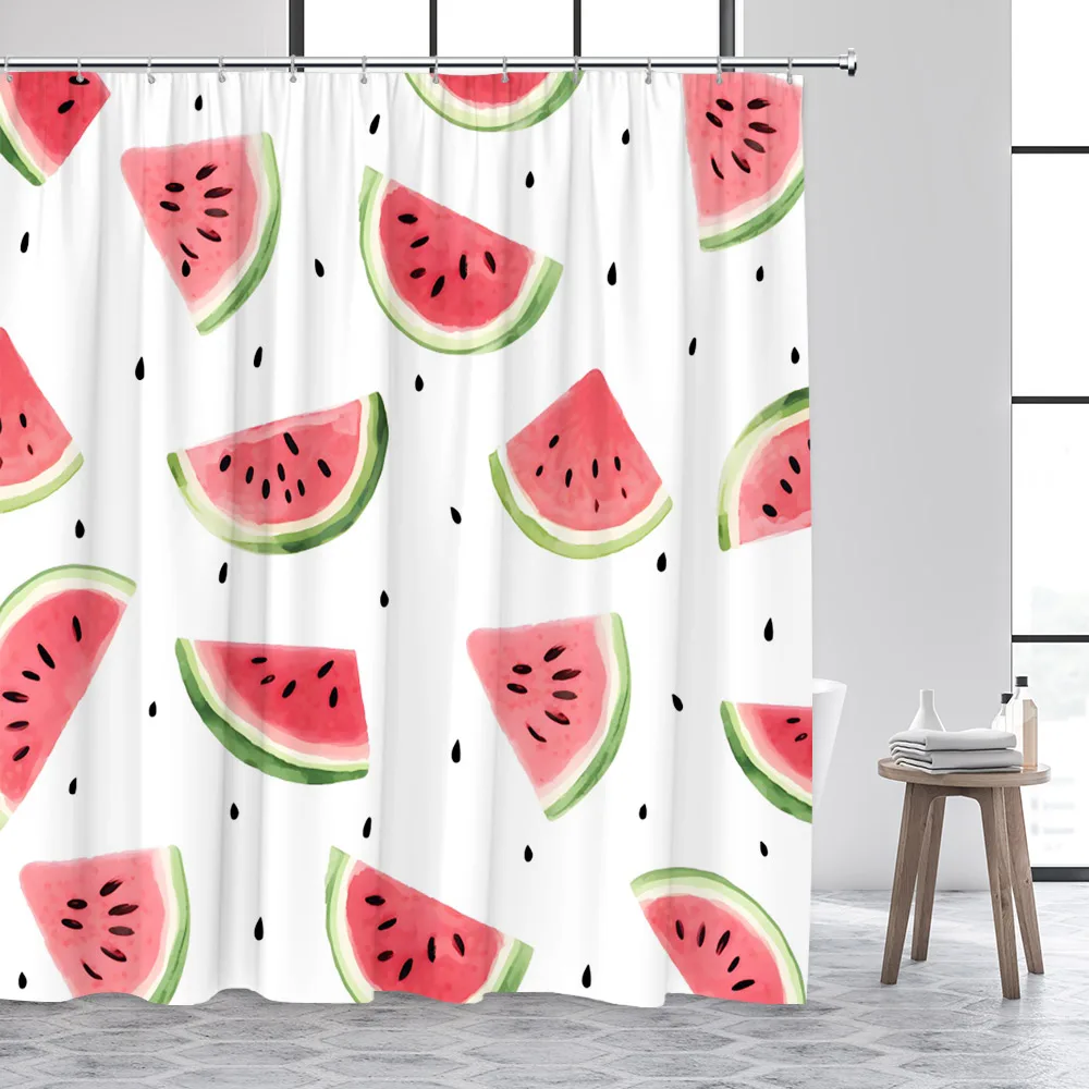 Tropical Fruits Shower Curtain Red Cherries Strawberry Pineapple Lemon Bath Curtains Modern Cloth Home Bathroom Decor with Hooks