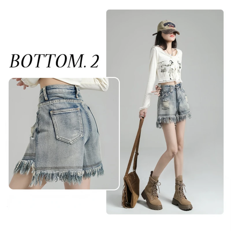 

Harajuku Fashion High Waisted Ripped Jeans Shorts Women Spring Summer Outerwear Denim Shorts Women's Button Fly Streetwear