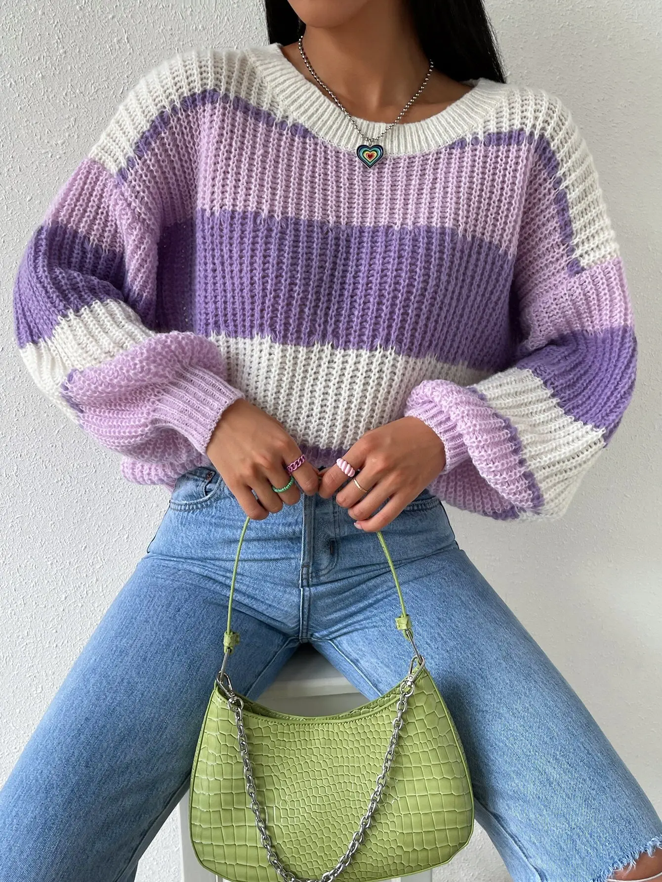 

Color Block Ribbed Knit Oversized Pullover Sweater for Women, Casual Long Sleeve Loose Fit, Spring Autumn