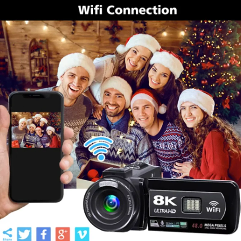 Video Camera 3 Inch LCD Touch Screen 60FPS/64MP 18x Digital Zoom Camera Recorder Ultra HD WIFI Portable Recording Camcorder