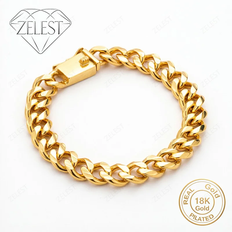 925 Sterling Silver 18K Gold Plated 10mm 8-inch Exquisite Cuban Chain Bracelet, Fashionable Party Jewelry for Men and Women